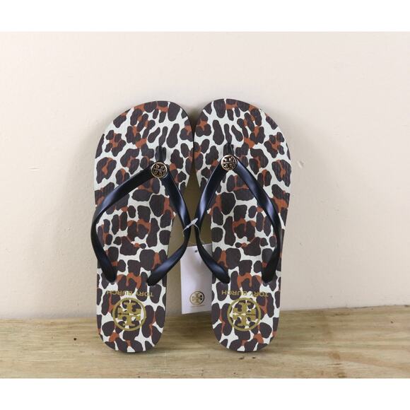 New Tory Burch Flip Flops 6M Animal Leopard Print Eva Thong Sandals Shoes - Picture 1 of 5